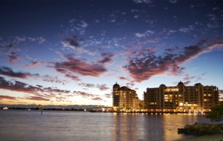 A colorful sunset over downtown Sarasota