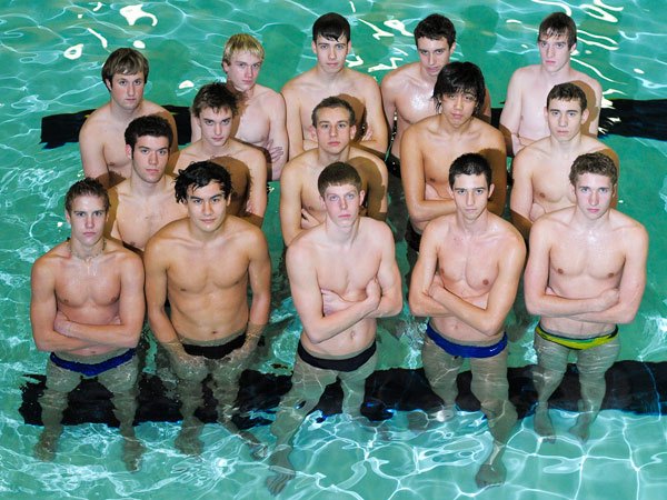 Returning members from the 2008 state champion boys swim team