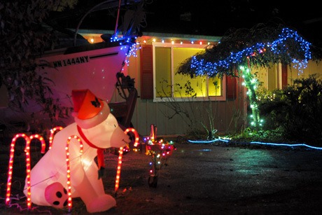 Holiday decorations and lights create a tropical paradise here on Mercer Island. The residents