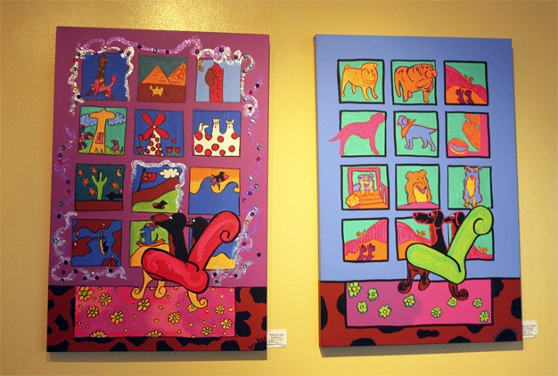 Art by Marianne and Anna Bond is on display at Island Crust Cafe over the holidays. Left