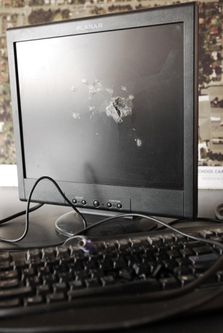 This computer screen was destroyed by vandals at the Mercer Island Boys & Girls Club.