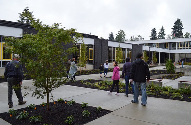 Visitors explore Northwood Elementary’s courtyard at the school's open house on Saturday.