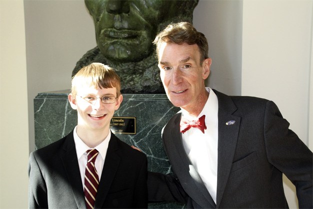 Jasper Hugunin poses with Bill Nye