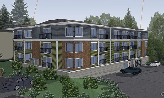 An artist’s rendering of what one of the new apartment buildings will look like at Shorewood.