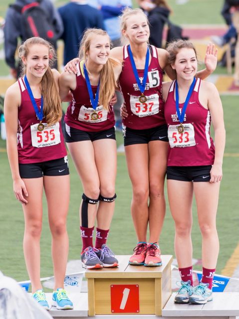 The Mercer Island girls 4x400 relay team of Piper Casey