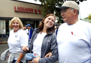 MIPC Co-Pastor Dale Sewall (right) laughs with Sharon (left) and Julie Olson during the 2008 Seattle AIDS Walk on Capitol Hill.