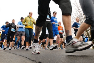 Runners start the annual Mercer Island Rotary Half Marathon near the Communtiy Center at Mercer View on Sunday morning.