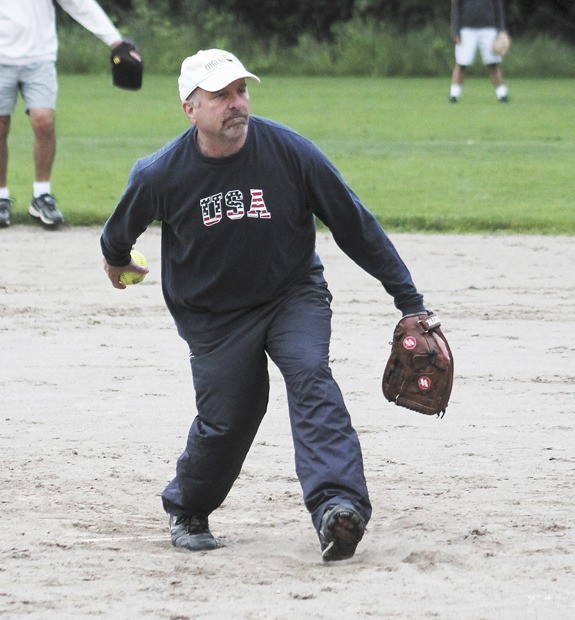 Pitcher Michael Levin throws during Spank Me's game on Thursday