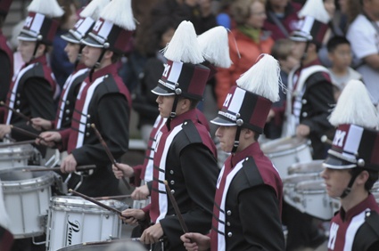 Members of the Mercer Island High School marching band performing in downtown during the annual Homecoming Parade on Oct. 9.