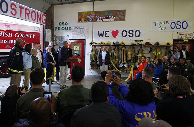 President Obama speaks to first responders at the Oso Fire Department Tuesday