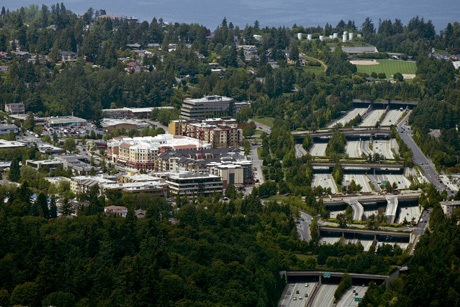 Looking west with the Town Center on the left