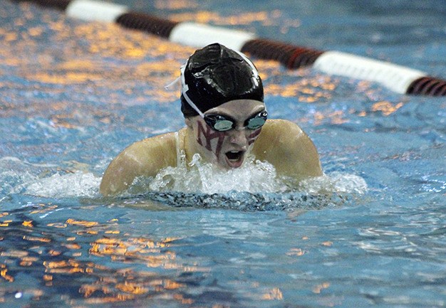 Mercer Island's Mari Nielsen competes in the 200 IM during the KingCo championships Saturday