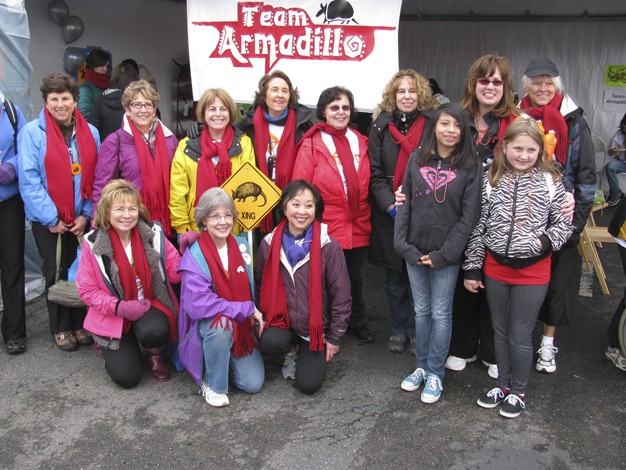 Members of Team Armadillo pause at the Walk MS to benefit research and treatment for Multiple Sclerosis in Seattle on April 14. The team raised $16