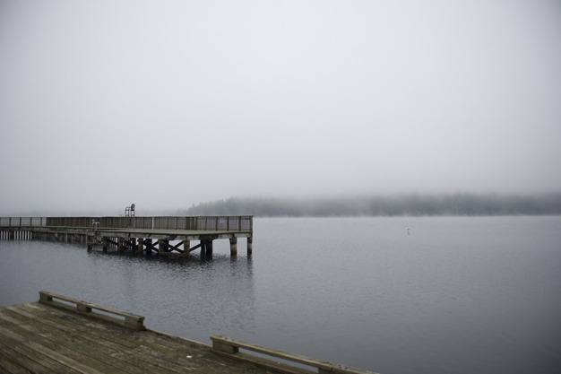 Fog hangs over Mercer Island and Lake Washington in late January.
