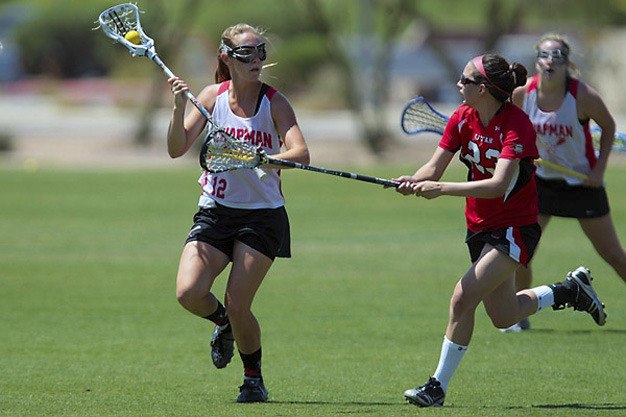 Catherine La Plant looks for a teammate during Chapman University’s second round Division II game against the University of Utah.