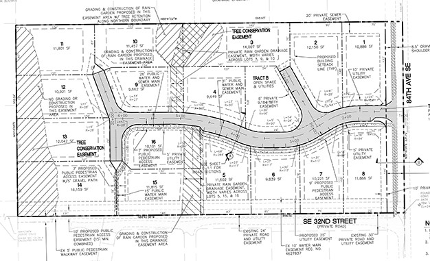 This rendering shows the revised plans for the 16 lots at the site of the historic Coval property. New plans include a tree conservation easement which the city agreed during approval of preliminary plans