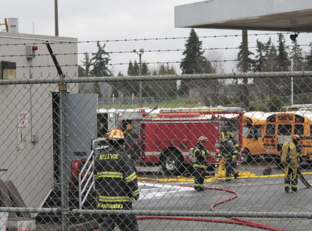 The Bellevue and Mercer Island Fire Departments responded to what appeared to be a small electrical fire at the MISD bus workshop