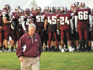 Chad Coleman/Mercer Island Reporter Dick Nicholl retired from his football head coaching position Friday after 33 years on the sidelines. Nicholl leaves the game tied for the record number of wins in the KingCo conference with 158.