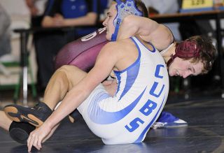 Chad Coleman/Mercer Island Reporter Mercer Island Alex Faith won the 3A district title at 125 pounds on Saturday to take the No. 1 seed to the Mat Classic.