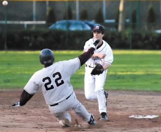 Chad Coleman/Mercer Island Reporter Mercer Island shortstop Willie Reel turns a double play during the season opening game against Lakeside at Island Crest Park last Wednesday.