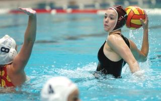 Chad Coleman/Mercer Island Reporter Mercer Island Katie Stadius scored both of her team’s goals during the girls water polo state finals held at the King County Aquatic Center on Saturday morning.