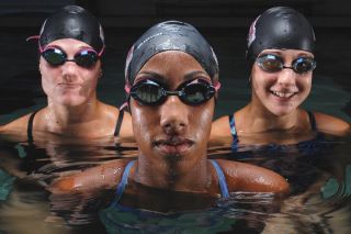 Chad Coleman/Mercer Island Reporter Mercer Island High School girls’ swim team co-captain seniors: (from left) Hannah Bliss