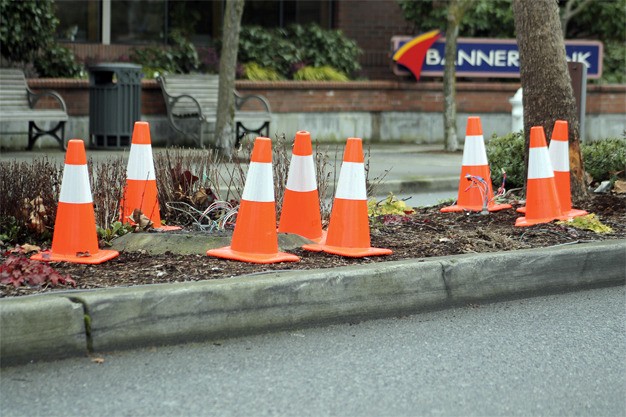 An unknown vehicle struck a power junction and irrigation box