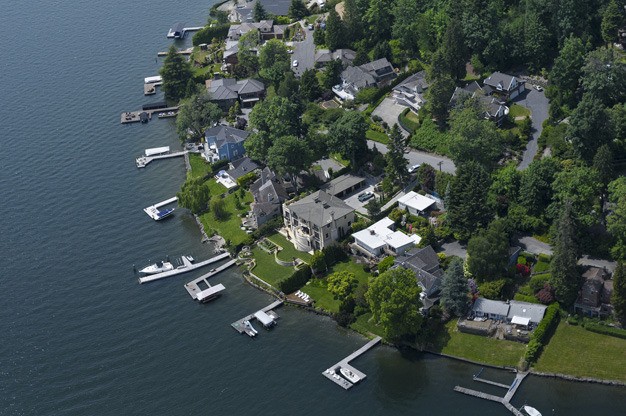This aerial view taken above the southwest corner of Mercer Island in 2009 shows the homes