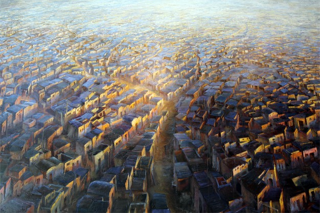 ‘Left Behind’ is an oil painting depicting slums