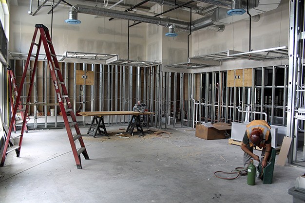 Construction work continues on the new Islander Pub location in the Aviara building. The restaurant is expected to reopen in September.