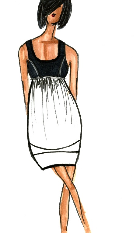 A sketch of a dress worn by Michelle Obama from the Resort 2009 Narciso Rodriguez Collection.