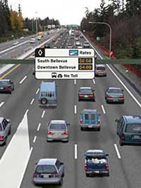 This artist’s rendering of the possible I-405 tolling shows what it could look like for drivers.