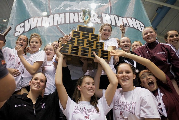 The Mercer Island High School girls defended their 3A Washington state swimming and diving title at the King County Aquatic Center in Federal Way on Saturday.