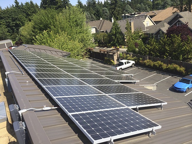 This solar panel in the South-end shopping center is 9.6 kW