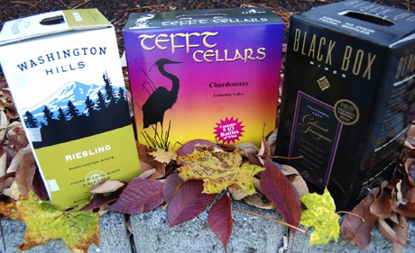 Boxed wines are less and less frowned upon these days. Several Washington and California fine wines (pictured) are offered by the box. They do not require a cork and are ordinarily cheaper than bottled wines.