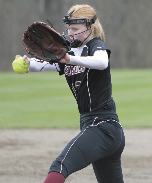 Mercer Island pitcher Morgan Peyou throws during the early innings of the Islanders game against Lake Washington on Tuesday