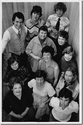 The Mercer Island Reporter staff in 1978 (beginning back row from left): Dave Adams