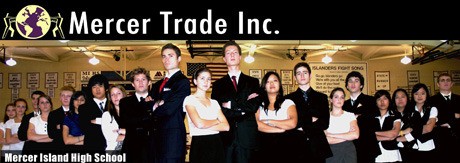 Students in Mercer Island High School’s marketing class pose for a photo used on the students’ Web site for Mercer Trade Inc.
