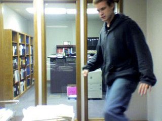 A burglar who broke into the Sundberg & Pody Law Office on Mercer Island last month was photographed with a digital camera in an office computer