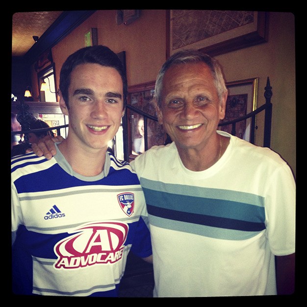 Mercer Island High School graduate Nate Umlauf and FC Dallas head coach Schellas Hyndman during Umlauf’s trip to Dallas in July.