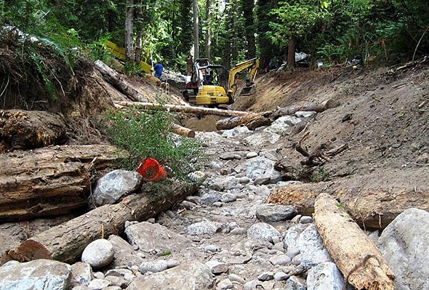 Crews work in the Gallagher Hill open space as part of the ongoing work to curb erosion into Lake Washington.