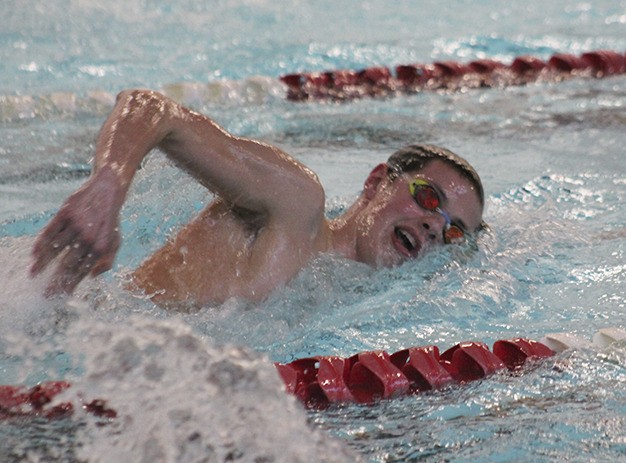 Mercer Island’s Kyle Bailey competes in the 200 free during the Islanders’ meet against Woodinville Thursday