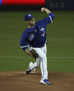 Matt Boyd delivers the first pitch of his MLB debut for the Toronto Blue Jays Saturday
