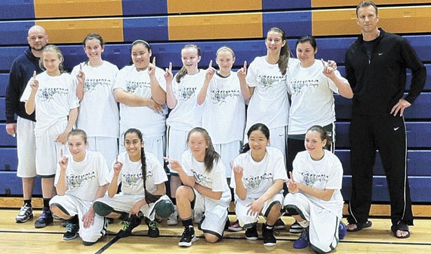 The seventh grade girls ECBA Thunder basketball team
