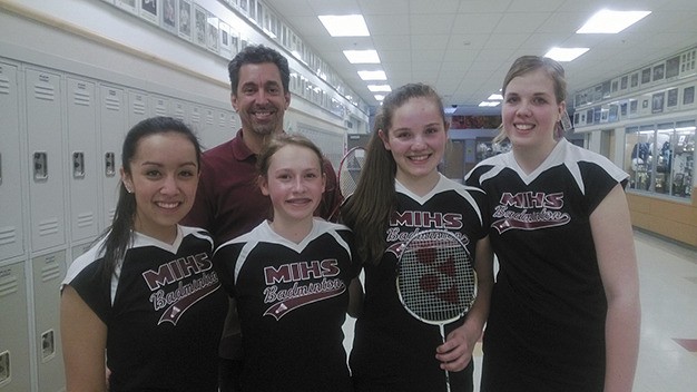 The Mercer Island badminton team at the top two doubles team at a recent tournament.