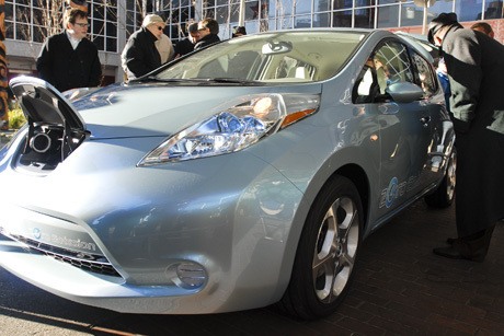 The Nissan Leaf zero-emission car was on display on Dec. 10 in front of Bellevue Square. A handful of the cars will be tested on Mercer Island. The car is slated to be available for purchase sometime in late 2010 and is likely to come with federal tax breaks. The price for the new cars has not been set.