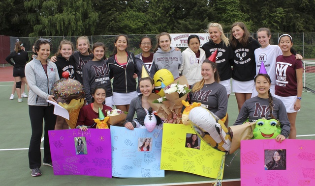The Mercer Island girls tennis team celebrated seniors (front row