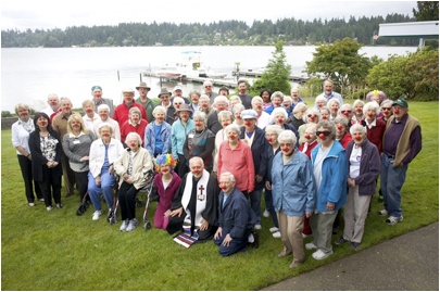 Covenant Shores residents and staff show off silly red clown noses to support National Red Nose Day on May 26 (contributed photo).