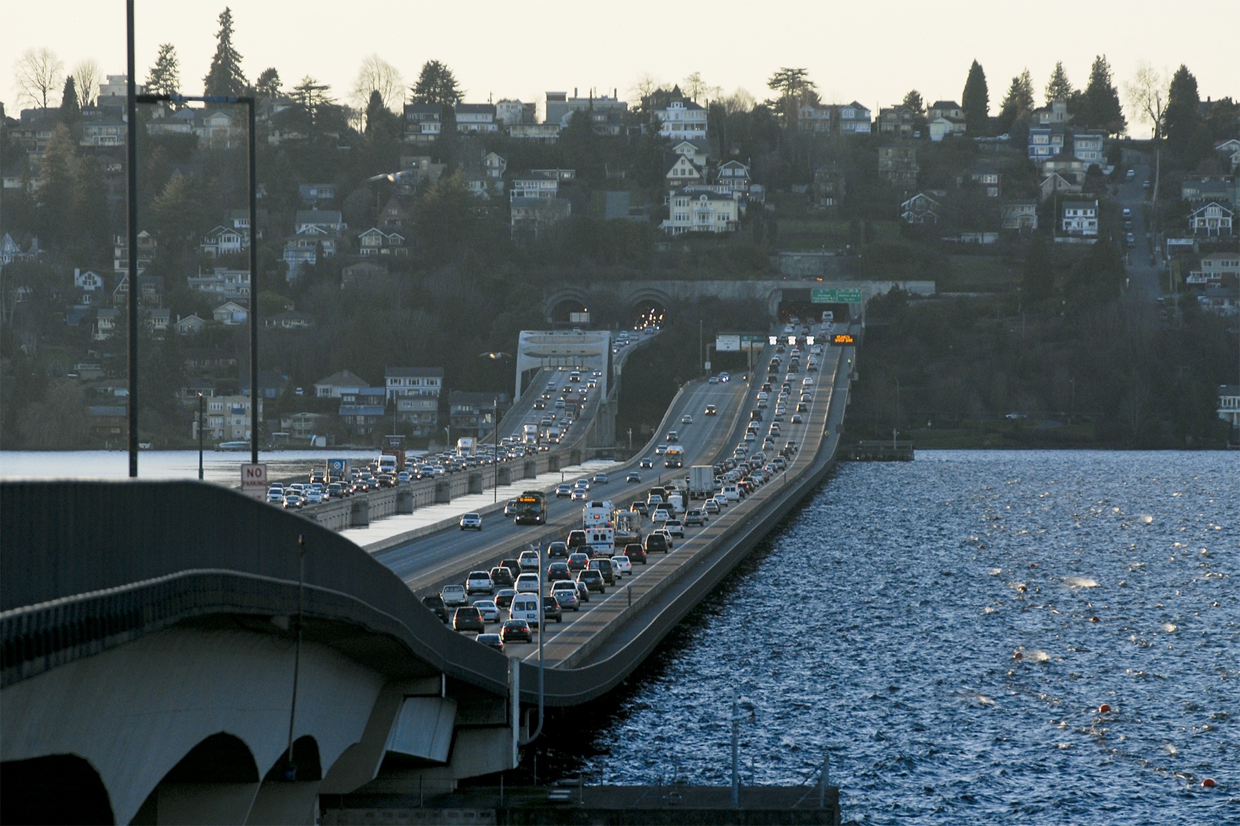 Views from the east rise of the Interstate 90 floating bridge on Mercer Island on Jan. 11