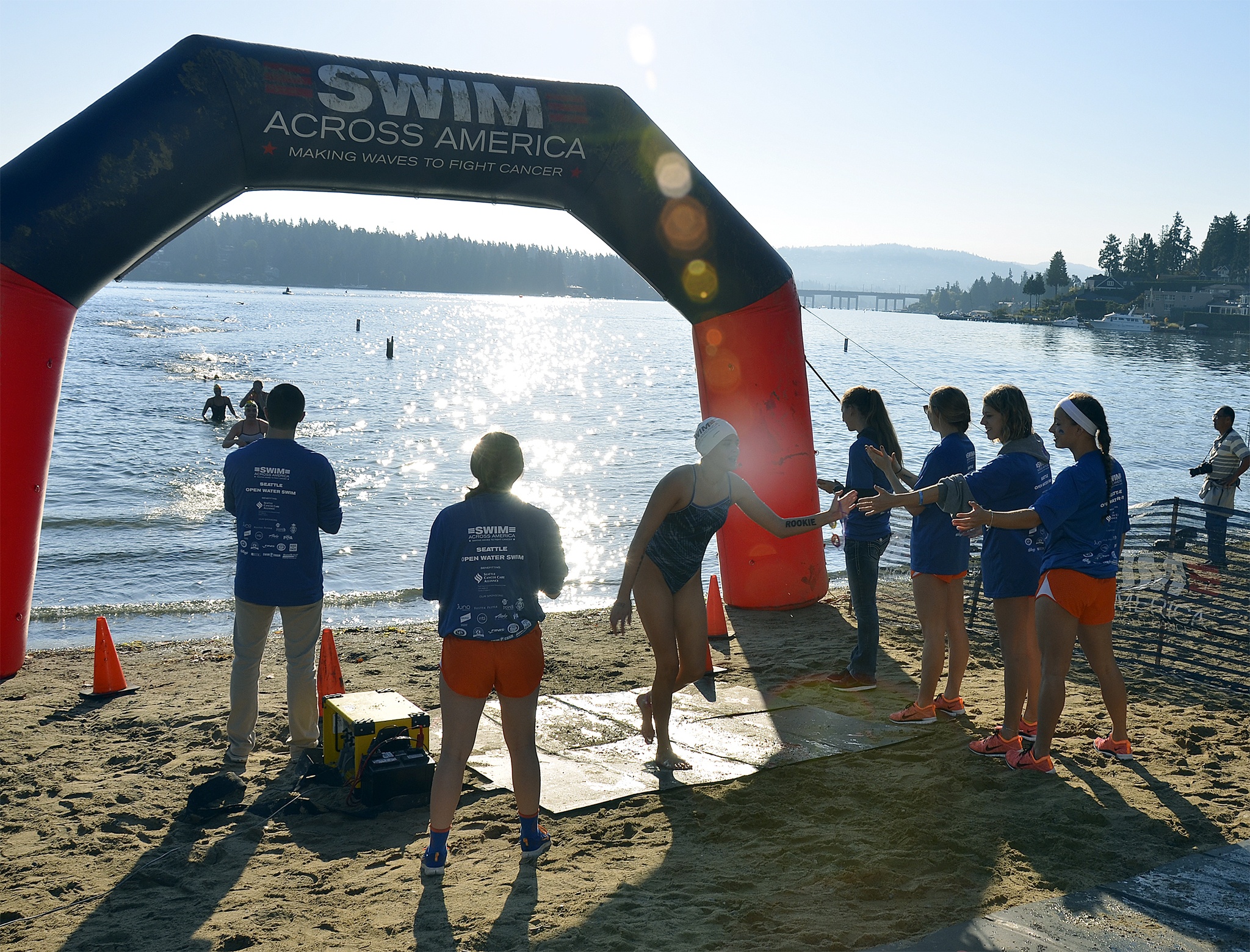 Hundreds of swimmers will submerge into Lake Washington for the cause of cancer awareness when Swim Across American returns to Luther Burbank Sept. 10 (photo courtesy of Seattle Cancer Care Alliance).